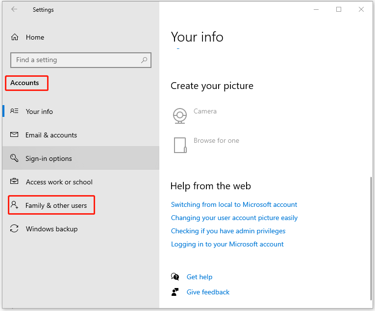 navigate to Family and other users