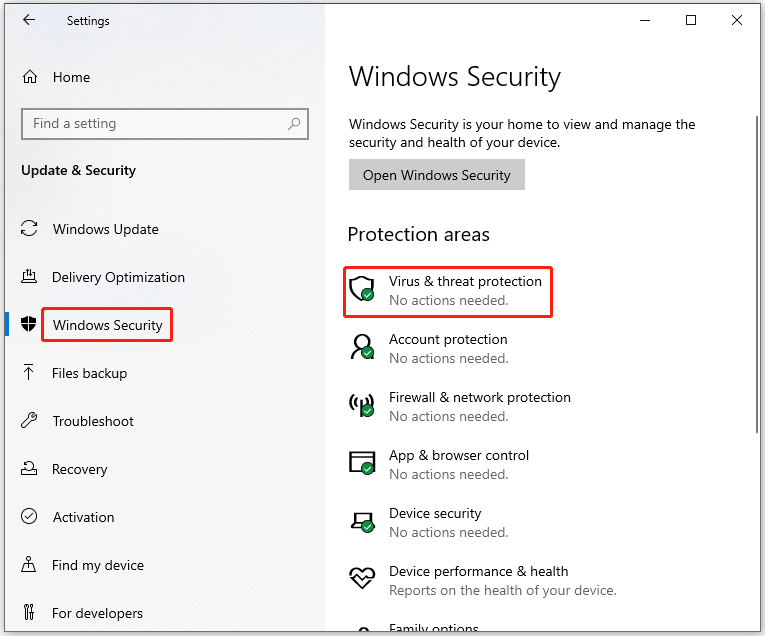 head to Virus and threat protection