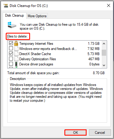 choose files to delete and click OK