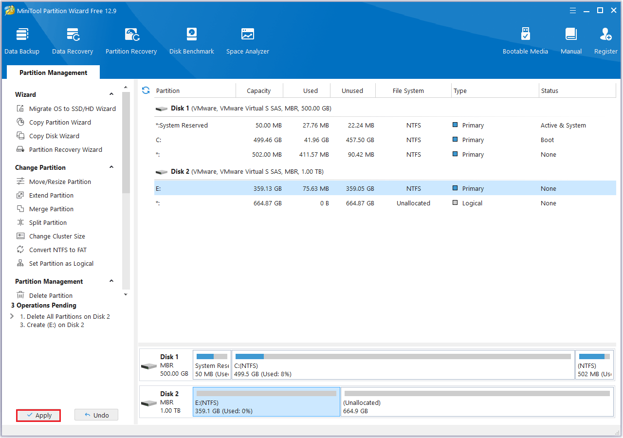click Apply in MiniTool Partition Wizard