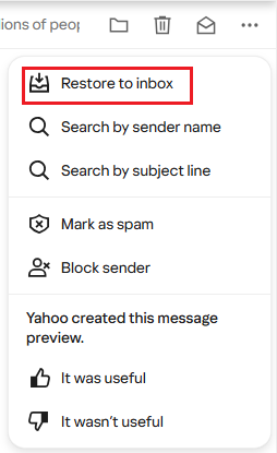 click Restore to inbox