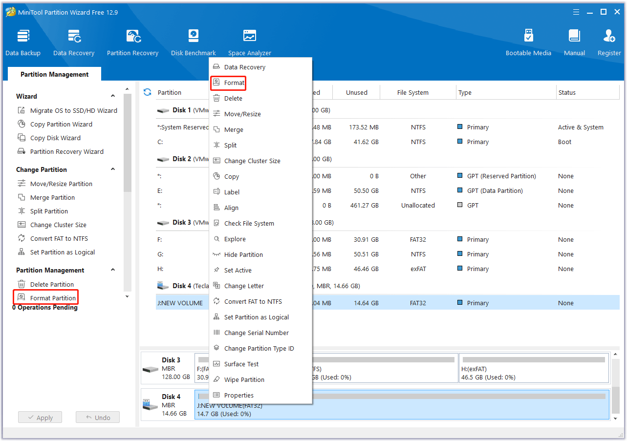 format Roku SD card using MiniTool Partition Wizard