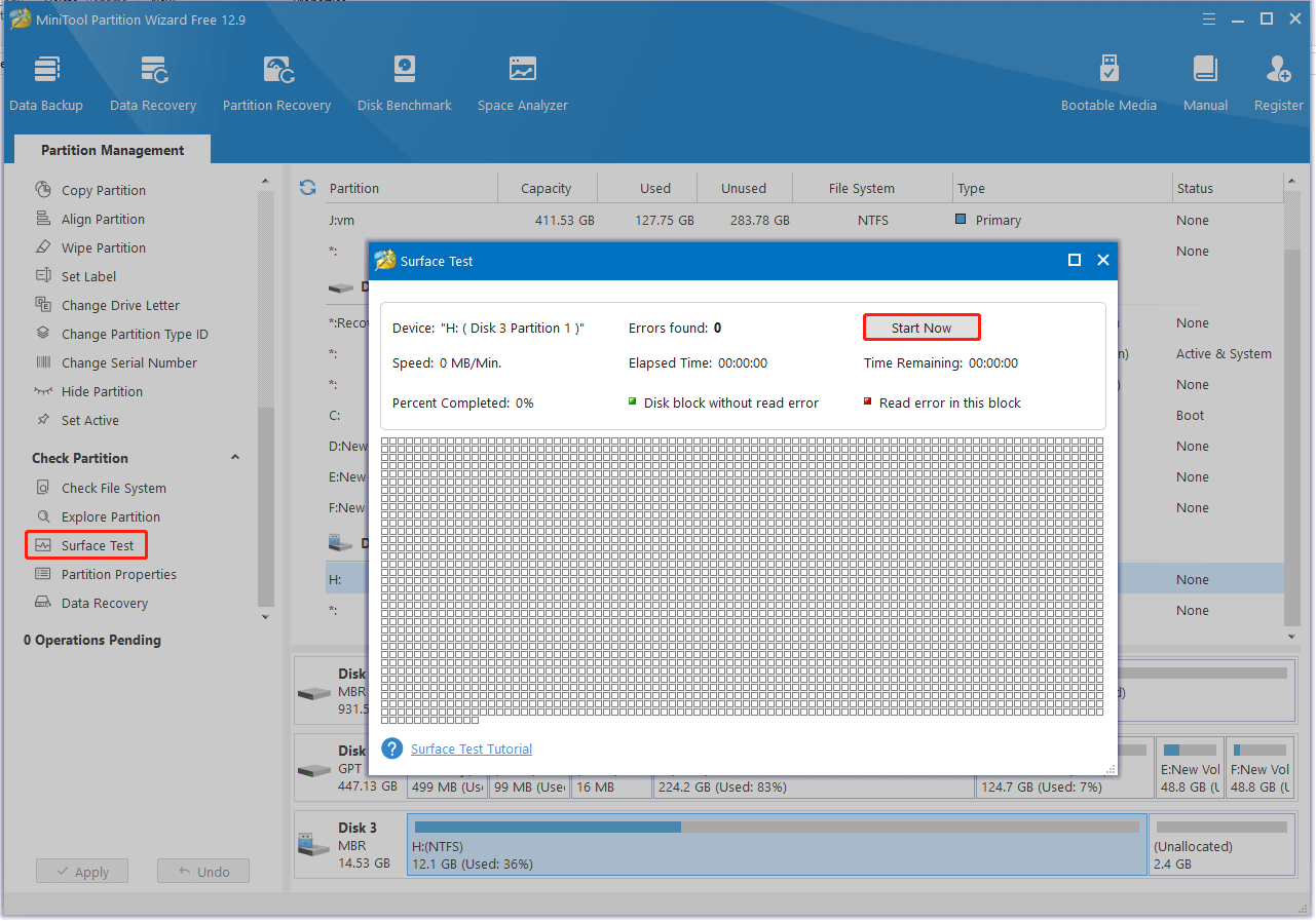 check bad sectors using Partition Magic