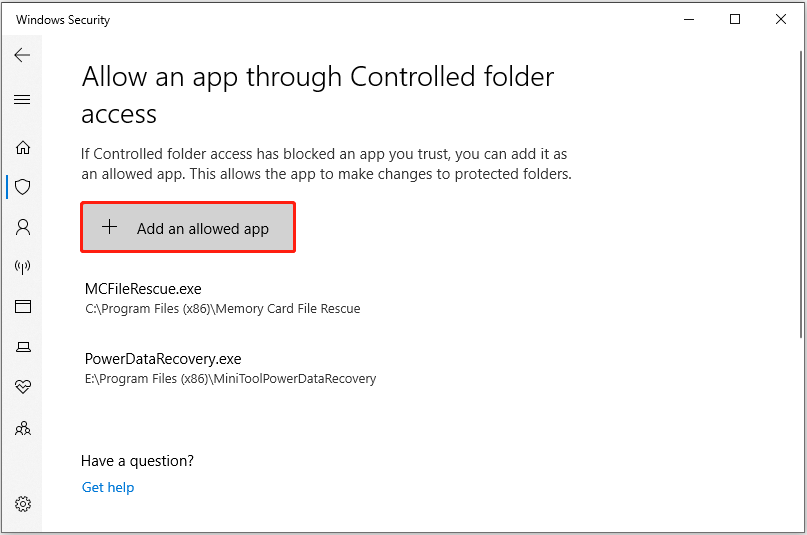 click Add an allowed app
