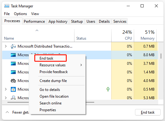 click End task