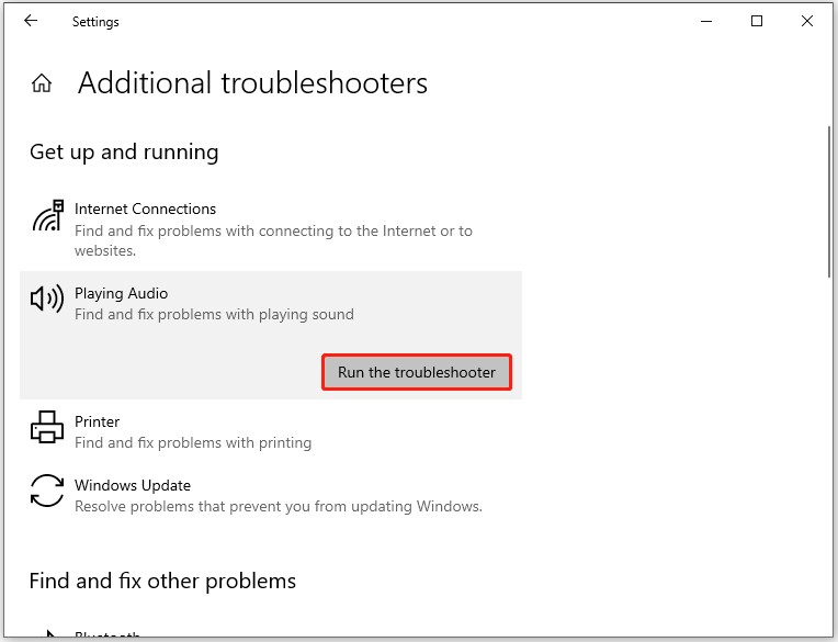 click Run the troubleshooter