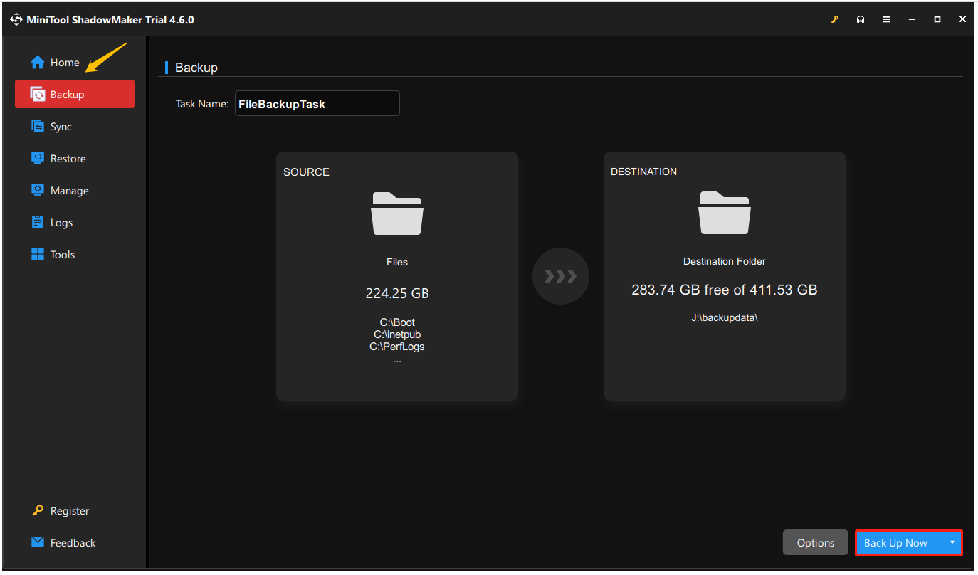 back up files using MiniTool ShadowMaker