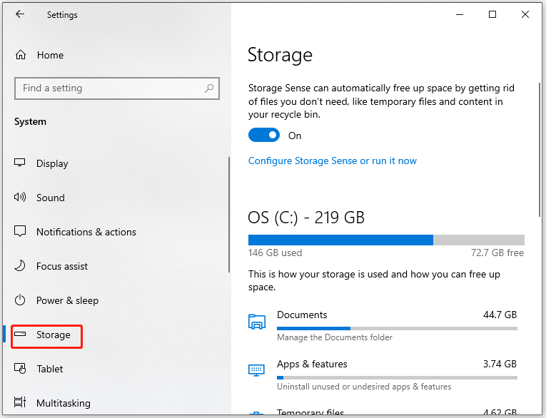 view available disk space