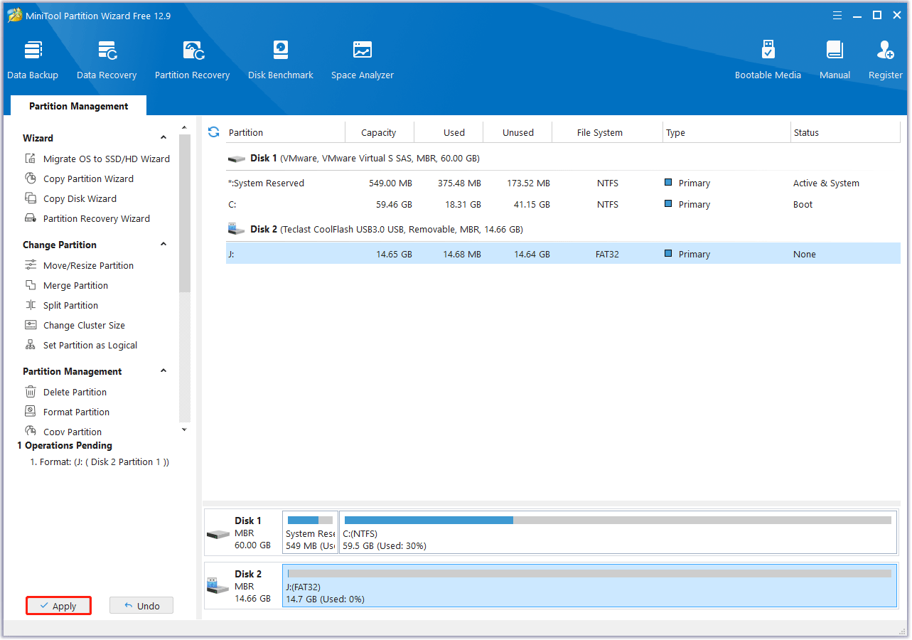 click Apply to execute the Vivitar camera SD card format operation