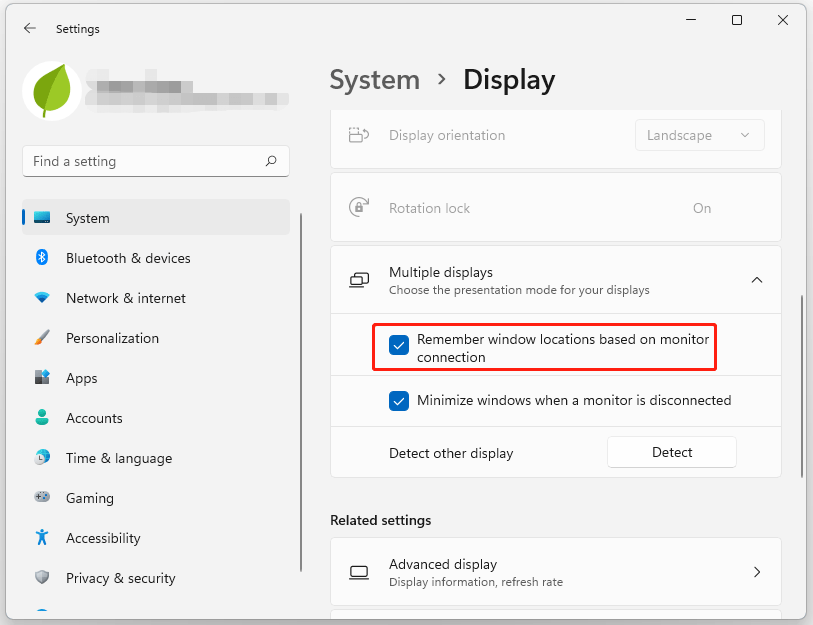 check display settings