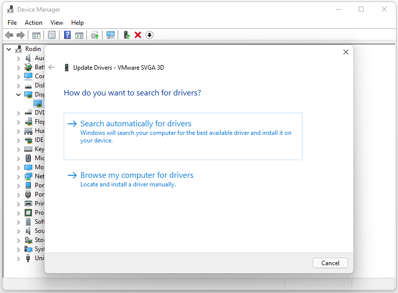 update the Display driver in Device Manager