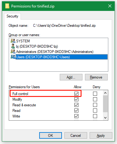 select Full control