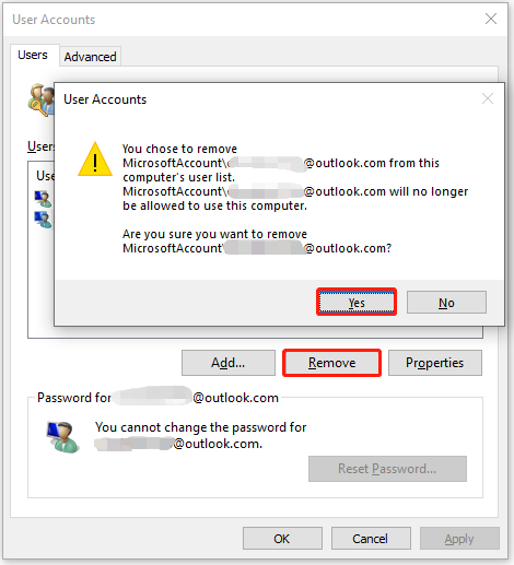 remove unused account in User Account
