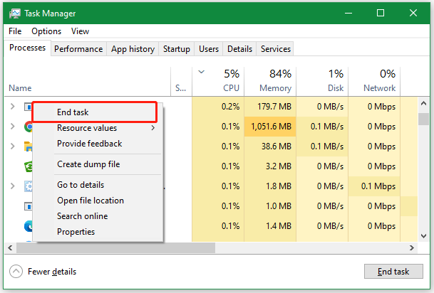 select End task