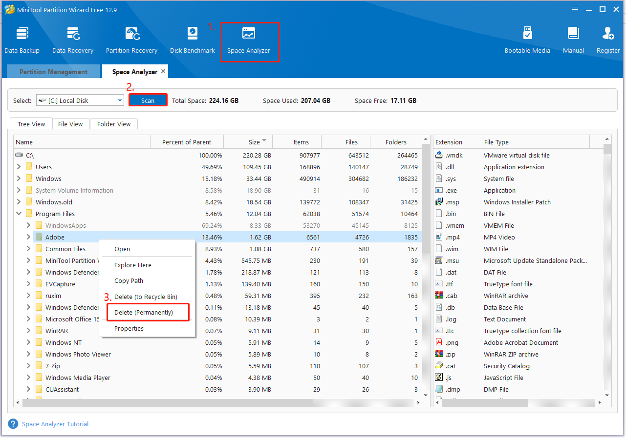 check disk space using Partition Magic