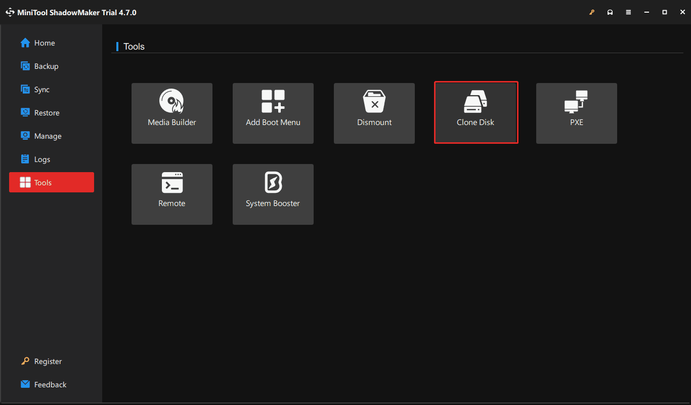 click Clone Disk in MiniTool ShadowMaker