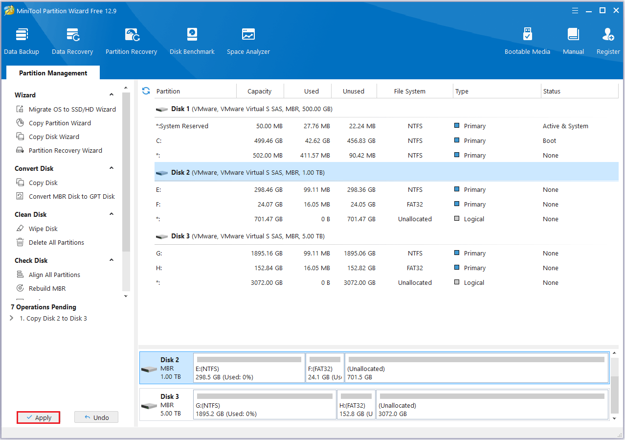 click Apply in MiniTool Partition Wizard