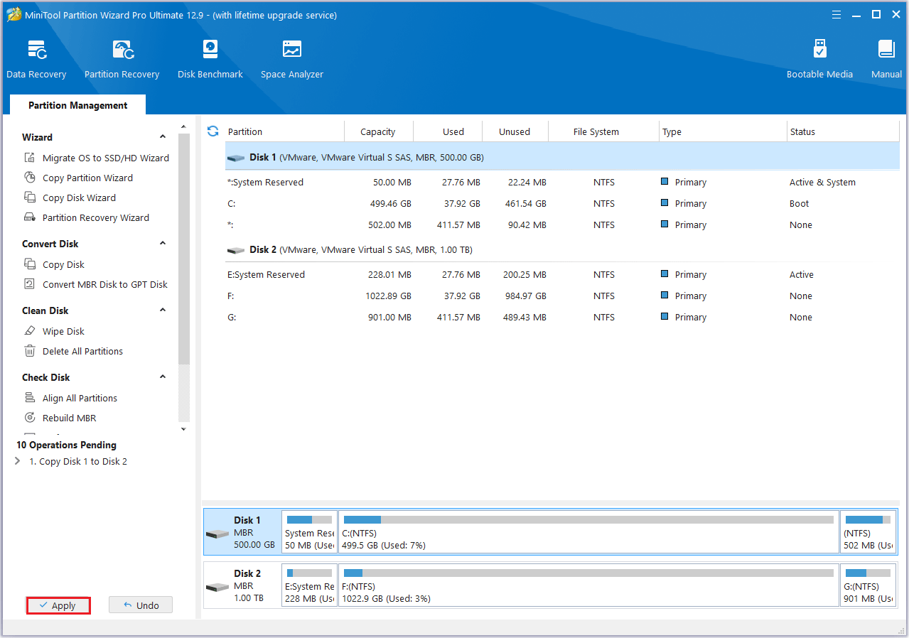 click Apply in MiniTool Partition Wizard