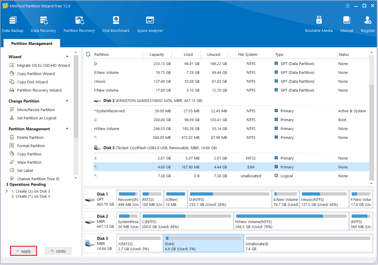 click Apply in MiniTool Partition Wizard
