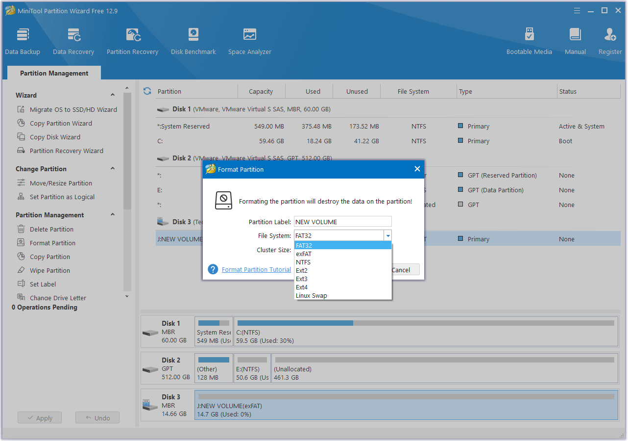 format Kodak PIXPRO SD card in MiniTool Partition Wizard