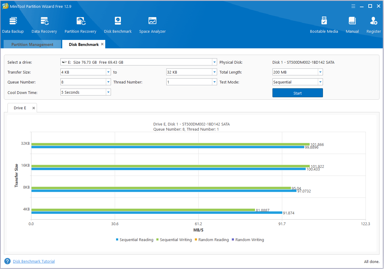 test test the SD card speed in MiniTool Partition Wizard