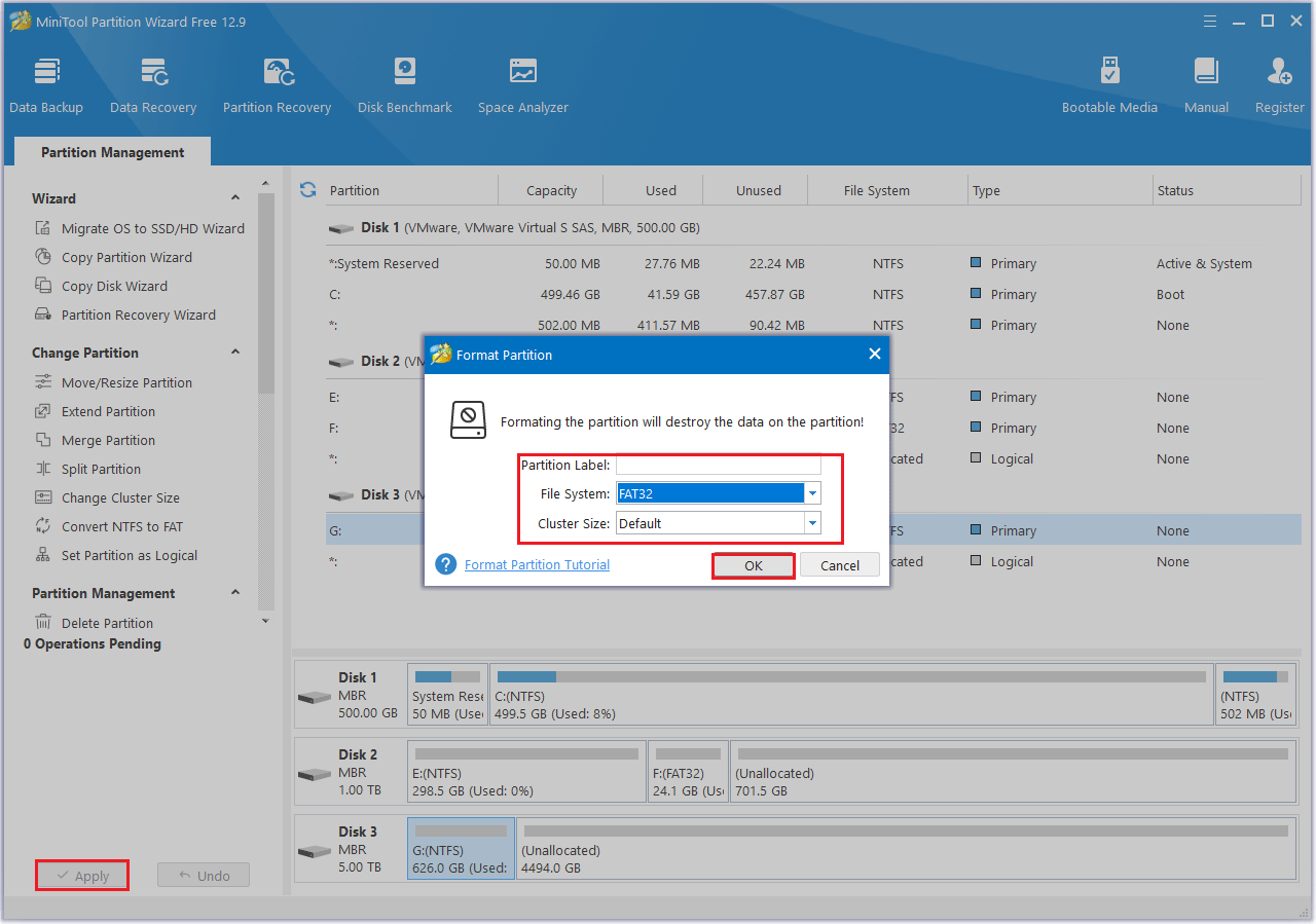 format a partition in MiniTool Partition Wizard