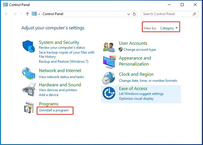 click Uninstall a program under Programs