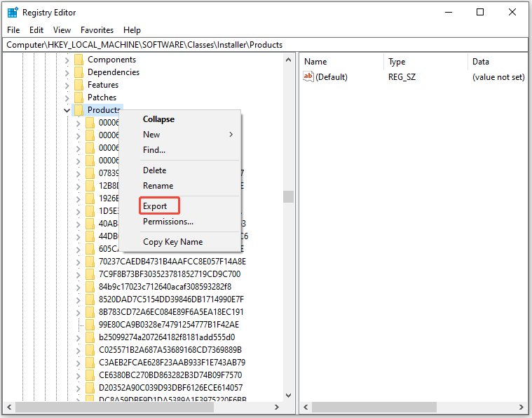 back up Registry key