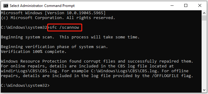 run SFC in Command Prompt