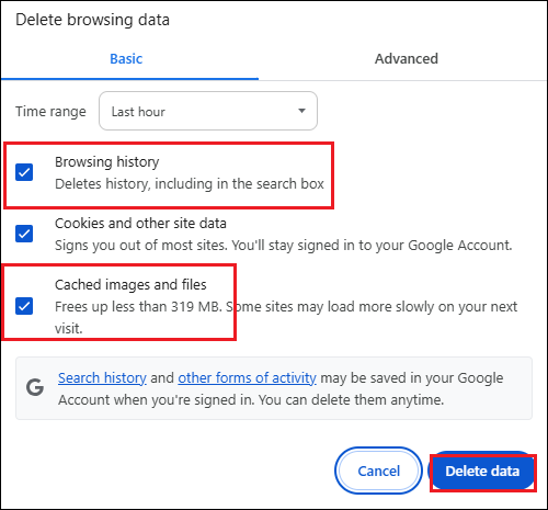 click Delete data