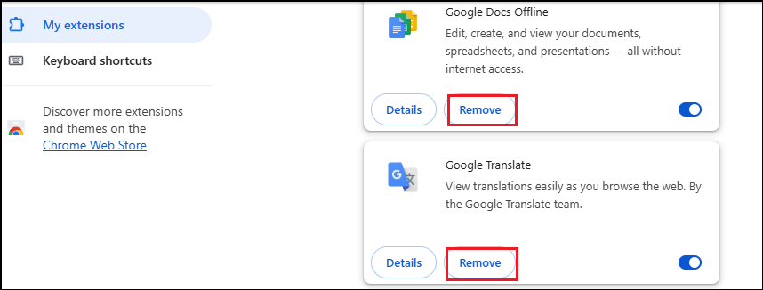 click Remove