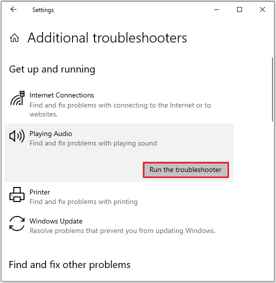 click Run the troubleshooter