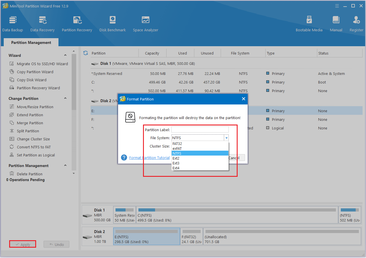 format partition in MiniTool Partition Wizard