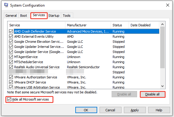 hide all Microsoft services