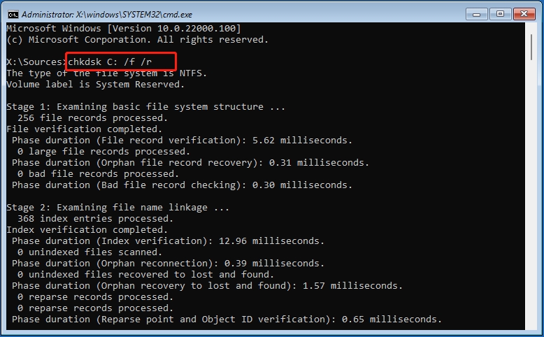 run CHKDSK command