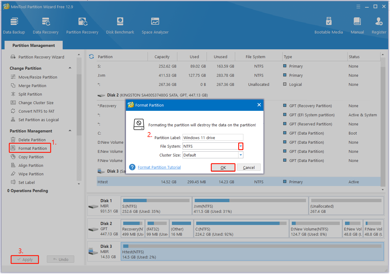 format USB using MiniTool Partition Wizard
