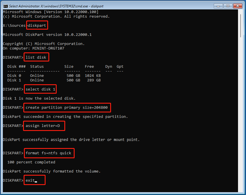 create a primary partition using DiskPart