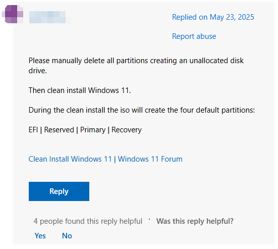 user reports from the Microsoft forum