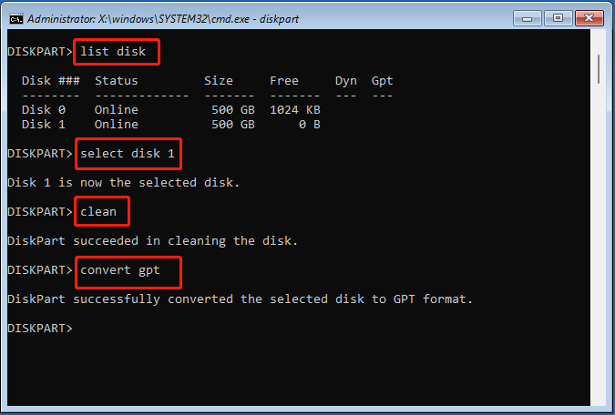 convert disk to GPT using DiskPart