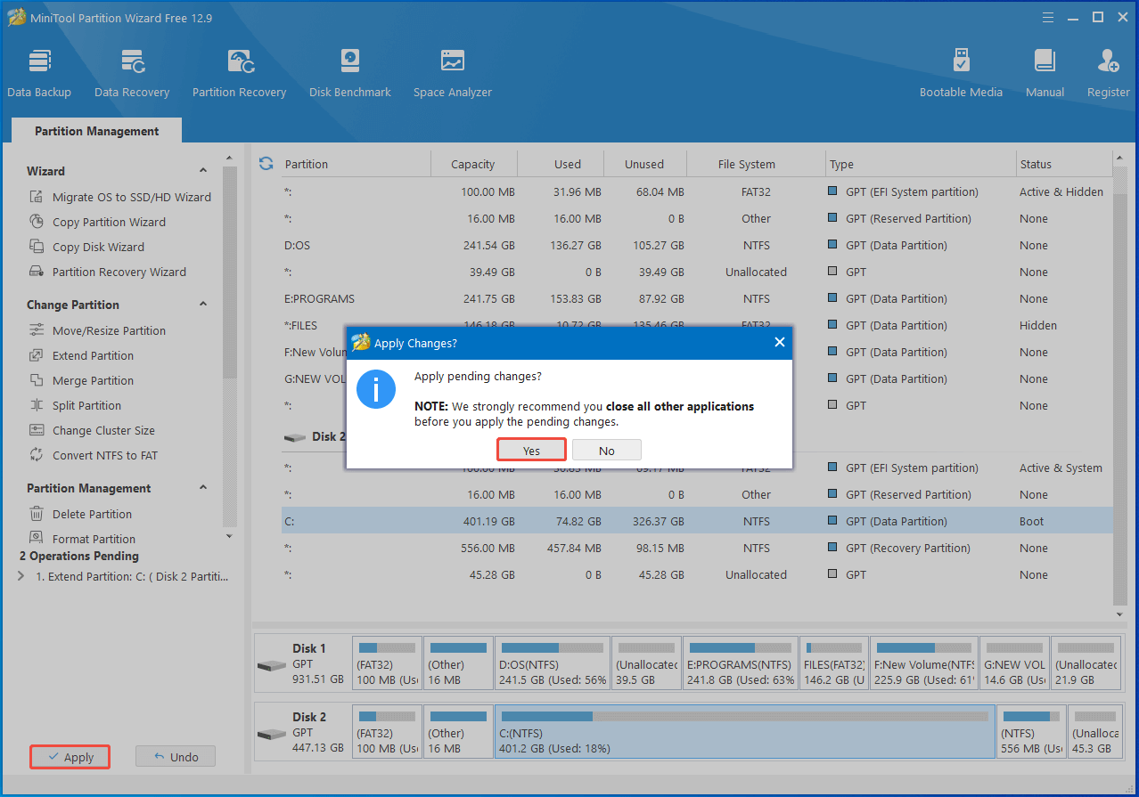 let Partition Magic apply the operation