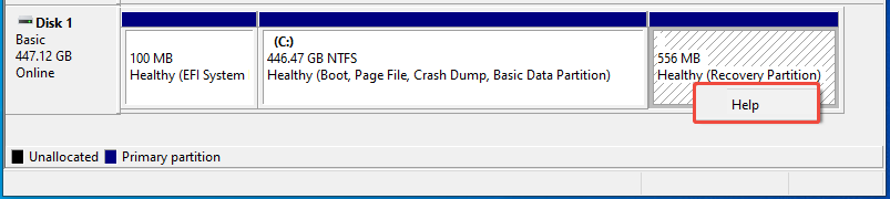 help option for the recovery partition