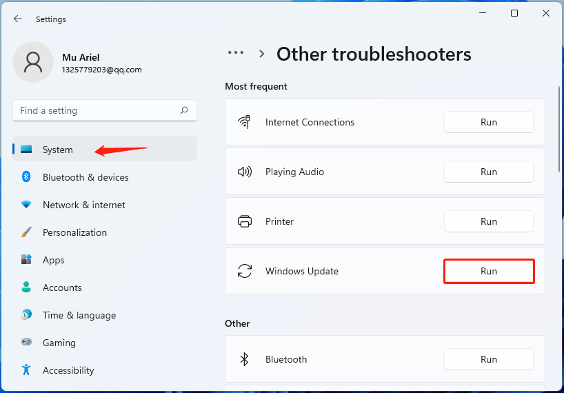 run Windows Update troubleshooter