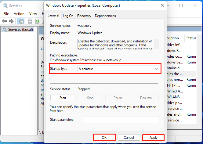 restart Windows update service