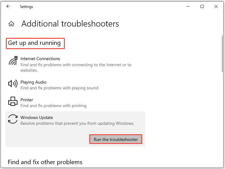 run Windows Update troubleshooter