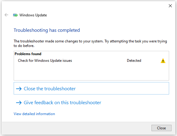 close the troubleshooter