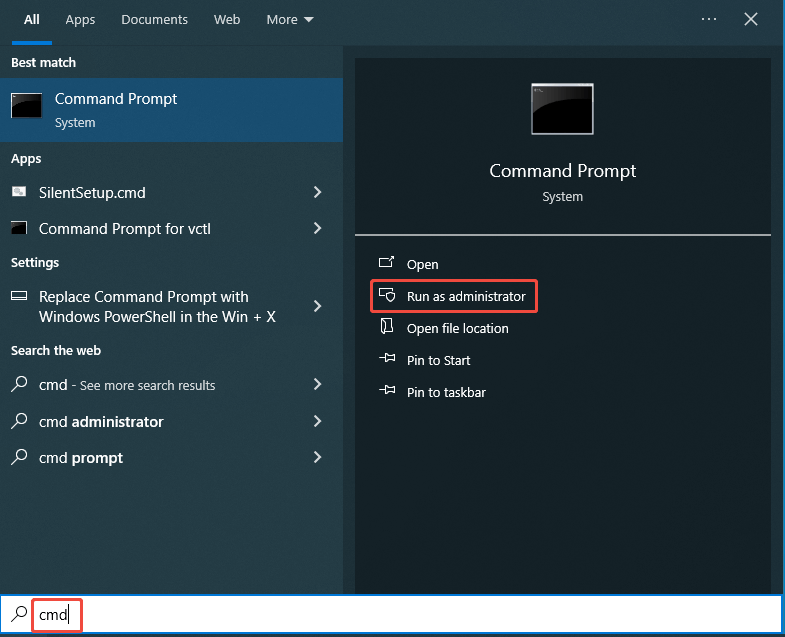 run Command Prompt as administrator from Search box