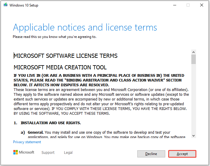 accept the license terms