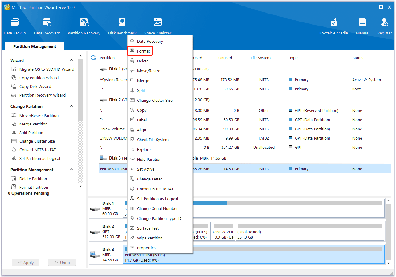 format the 3DS SD card using MiniTool Partition Wizard