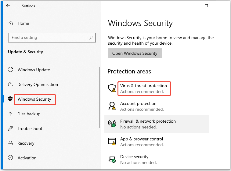 head to Virus and threat protection