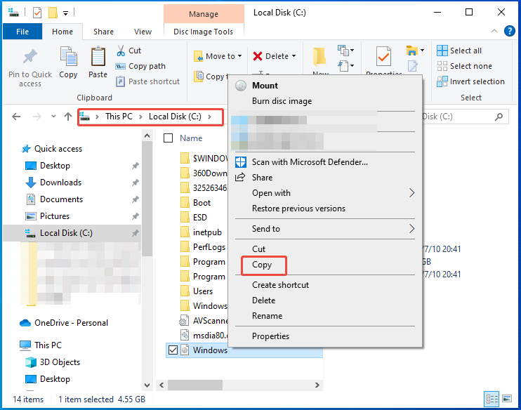 transfer large files on the C drive